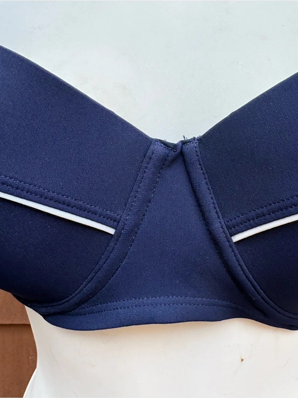 Tory Burch Strapless Navy Blue Bikini Top with White Piping large